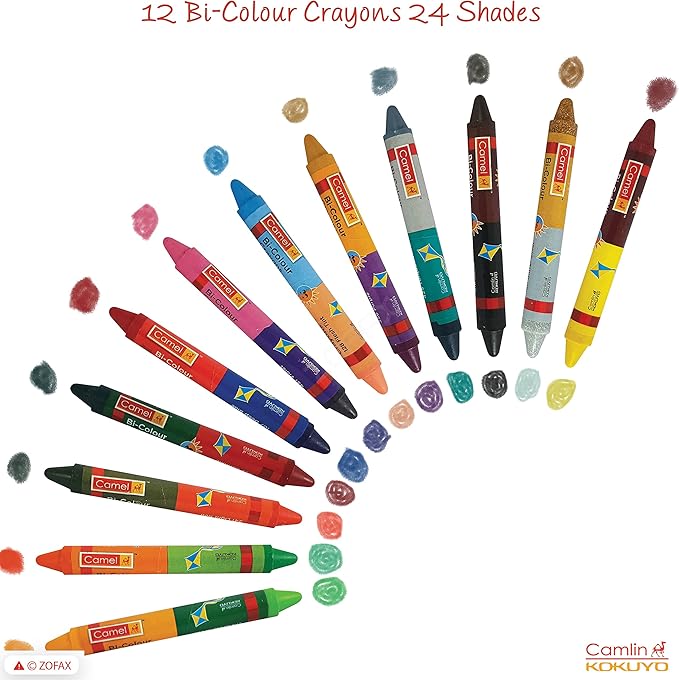 Camlin BI Colour Crayons 24 Shades (In 2 Colour in 1 Stick) (Set of 12, Multicolor)