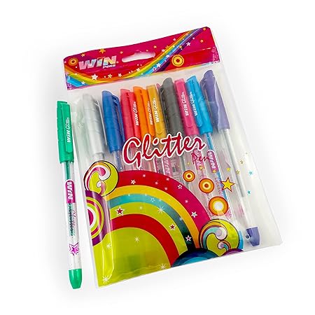 WIN Glitter Pens |Multicolour Pens, 10 Pens Pack | 10 Assorted Colours | Pens for Writing | Sparkle Gel Ink | Gift for Stylish Girls & Kids | Art & Craft | Pens for students| Colour Pens for Notes | Stationery Set
