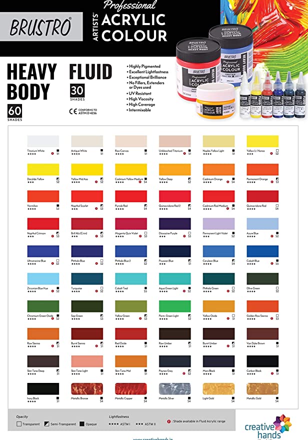 BRUSTRO Professional Artists HeavyBody Acrylic Paint Packs – 10ML Pack of 6 – Test The Best