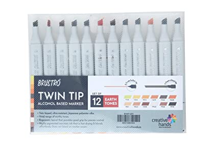 Brustro Twin Tip Alcohol Based Marker – Earth Tones (Set of 12)