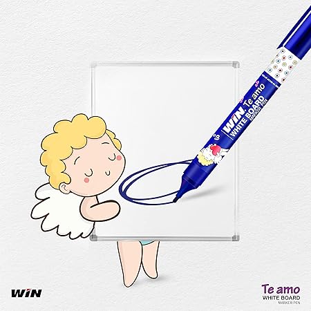 WIN Te Amo White Board Markers | 4 Markers (2 Blue Ink & 2 Black Ink)| Erasable Ink & Refillable Markers |Suitable for Multipurpose Usage | Smudge Free Writing | Stationery Items | Ideal for School & Office Use