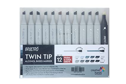 Brustro Twin Tip Alcohol Based Marker Set of 12 – Cool & Warm Greys