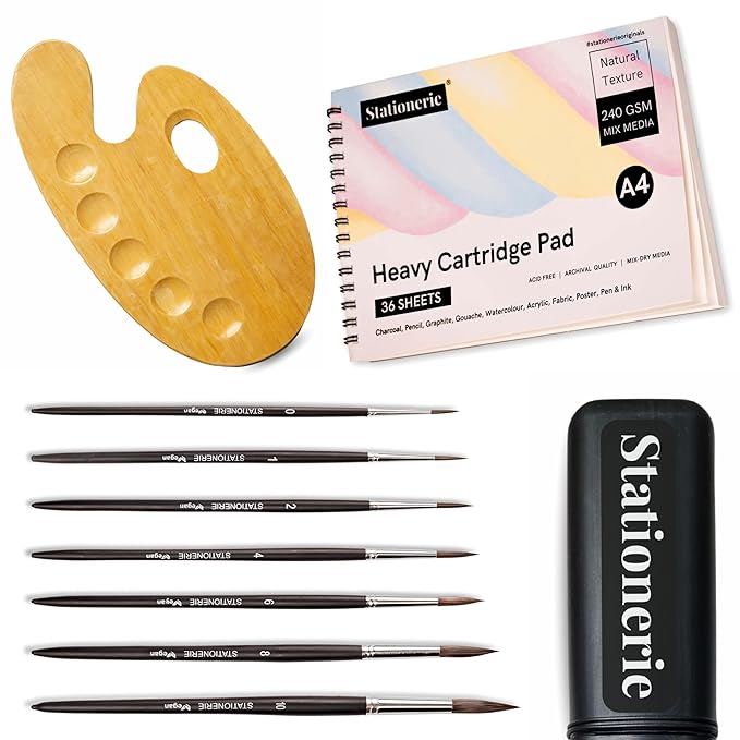 Stationerie Art and Craft Supplies Set, 7 Brushes, Paint Palette, A4 Paper, Brush Holder(45 Pcs)