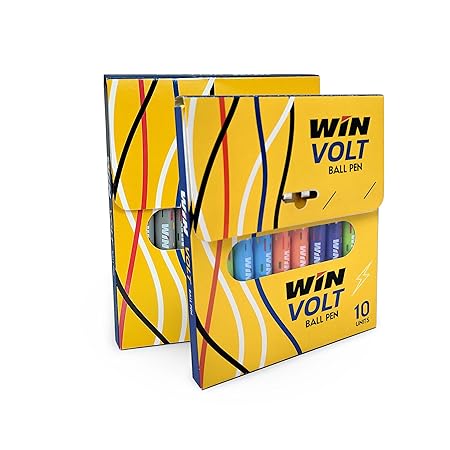 WIN Volt Ball Pens | 20 Pens (10 Blue & 10 Black) | Playful Body Colours | 0.7 mm Metal Tip | Stainless Steel Clip | Pens for Writing | Office Stationery | Pens for Students | Premium