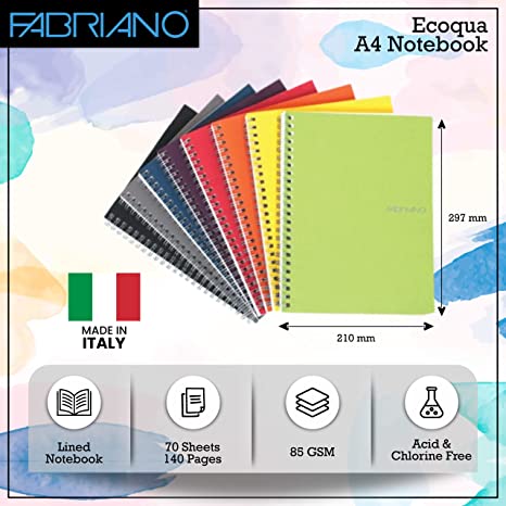 Fabriano Ecoqua A4 Spiral Bound Lined Notebook Black