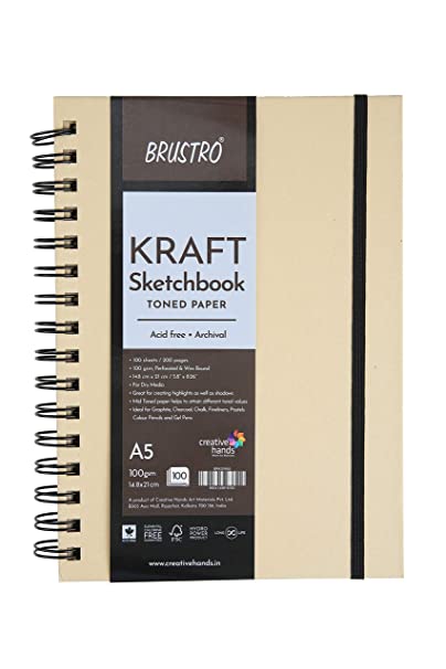 Brustro Toned Paper -Kraft Sketchbook, Wiro Bound, Size A5, 100GSM (100 Sheets) 200pages