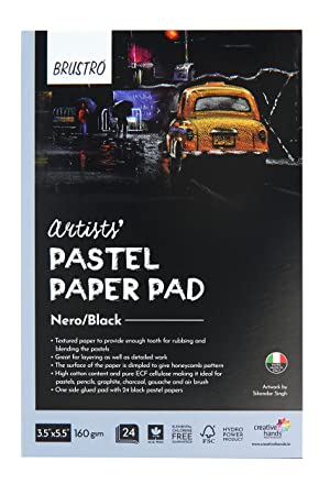 Brustro Artists’ Pastel Paper Pad, Set of 4, 24 Sheets Each(160 GSM), Colour – Black, White, Earth Tones & Grey Tones, Size – 3.5″ x 5.5″