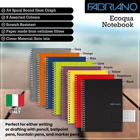 Fabriano Ecoqua A4 Spiral Bound Graph 5MM Notebook Orange