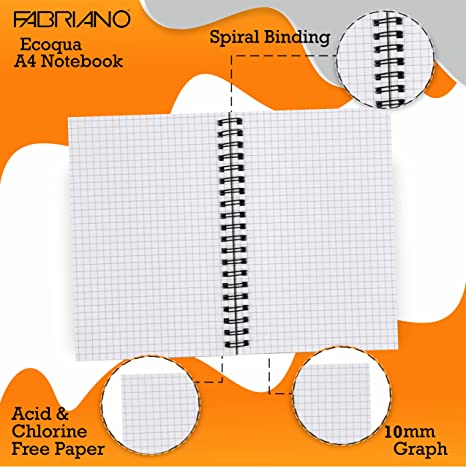 Fabriano Ecoqua A4 Spiral Bound Graph 10MM Notebook Orange