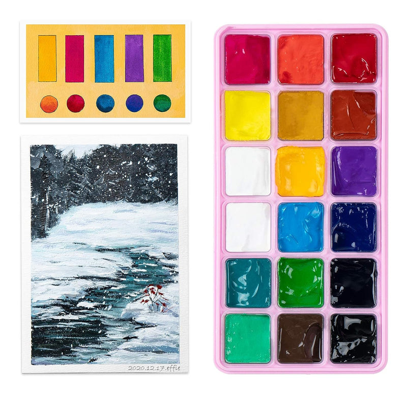 Ink Lab Himi Gouache Paint Set Jelly Cup 18 Vibrant Colors Non Toxic Paints with Portable Case Palette for Artist Canvas Painting Waterc
