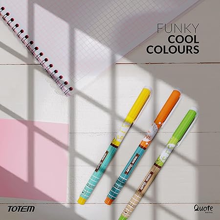 TOTEM Quote Ball Pens | 15 Pens (5 Blue Ink, 5 Black Ink & 5 Red Ink) | Pens for Writing | Emoji Pastel Body | 0.7 mm Tip | Multicolour Body | Fragrance Ink | Stationery for Students