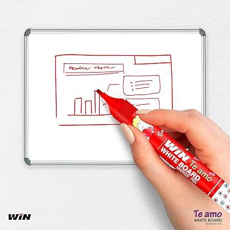 WIN Te Amo White Board Marker |  4 Markers (1 Blue, 1 Black, 1 Red & 1 Green) | Easily Eraseable Ink Refillable Markers | Ideal for School & Office Use | White Board Markers