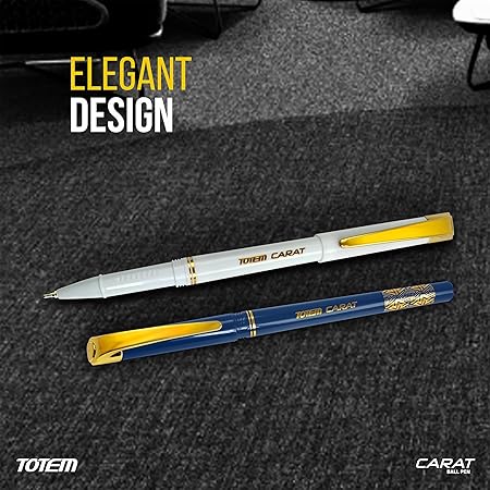 TOTEM Carat Ball Pens | 10 Blue Ink Pens | Premium Stylish Body | 0.7 mm Tip | Golden Clip | Pens for Writing | School, Office & Business Use | Stationery Set | Pens for Students