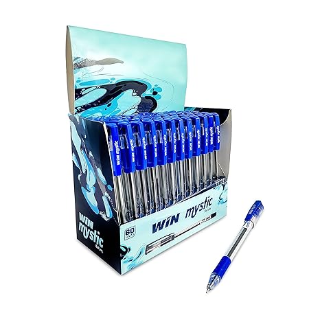 WIN Mystic Ball Pens | 60 Blue Pens | Comfortable Grip | Smooth Ink Flow | 0.7mm Tip | Pens for Writing | Ball Pens for Students | Ideal for School, Office & Business Use | Premium