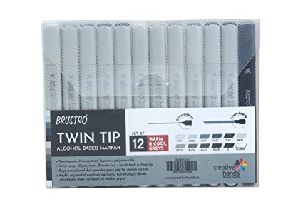 Brustro Twin Tip Alcohol Based Marker Set of 12 – Cool & Warm Greys