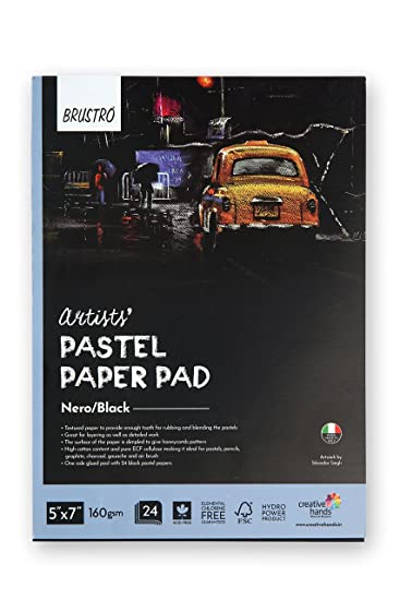 Brustro Artists' Pastel Paper Pad of 24 Sheets (160 GSM), Colour - Black, Size - 5 x 7"