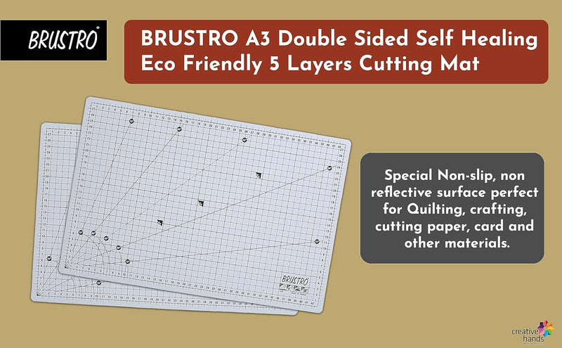 BRUSTRO A3 Double Sided Self Healing Eco Friendly 5 Layers Cutting Mat Metric / Imperial 45cm x 30cm Black