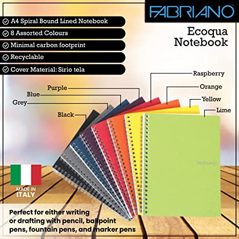 Fabriano Ecoqua A4 Spiral Bound Lined Notebook Black