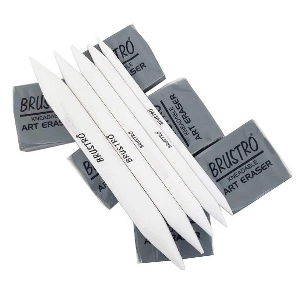BRUSTRO kneadable Art Eraser Pack of 6 with Blending Stump Set