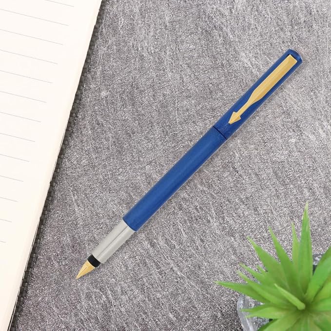 Parker Vector Standard Gold Trim Fountain Pen| Metallic Blue Body Colour| Ink Colour – Blue