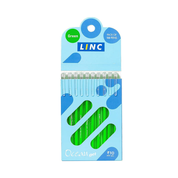 Linc Ocean Classic 0.55 mm Gel Pen, Green Ink, Pack Of 10
