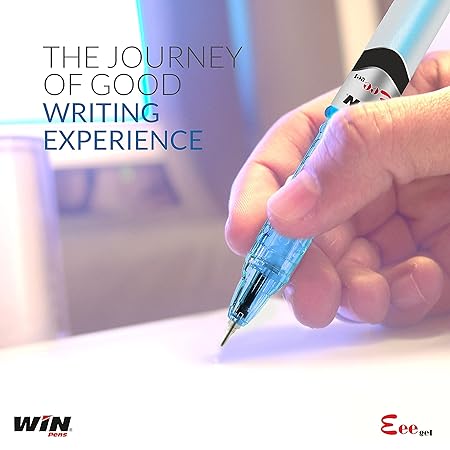 WIN Eee Gel Pens | 20 Blue Pens | Dark Gel Pens Ink for Smudge Proof Writing | Preferred by Students for Exams & Classes | 0.6 mm Tip for Smooth Flow of Ink | Gel Ink Rollerball Pens