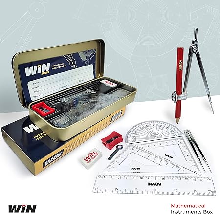 Win Geometry Box Set | Girls & Boys | School Box Kit | Mathematical Drawing Instruments | Geometry Box for Students | Mechanical Pencil | Ideal for School Office & Business Use | Stationery Items