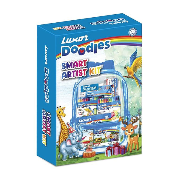 Luxor Doodles Smart Artist Kit for Kids - Drawing Book, Plastic & Wax Crayons, Oil Pastels, Water Colour Pens, Mini Sketch Pens, Pencil Set with Erasers and Scale, Ideal for Aspiring Young Artists
