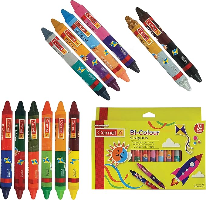 Camlin BI Colour Crayons 24 Shades (In 2 Colour in 1 Stick) (Set of 12, Multicolor)