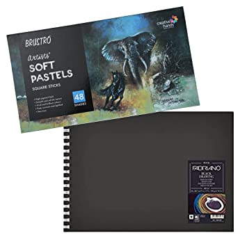 Brustro Artists Soft Pastels Set of 48 with Fabriano Black Drawing Book A4