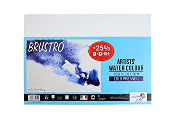 Brustro 100% Cotton Artists Watercolour Paper, Cold Pressed A3 Size, 300 GSM 4+1 Sheets