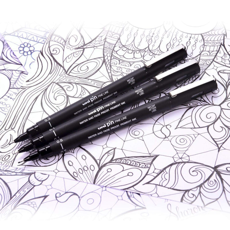 Uniball PIN-200 Fineliner Drawing Pen Set of 6 - 0.03mm to 0.8mm Tips