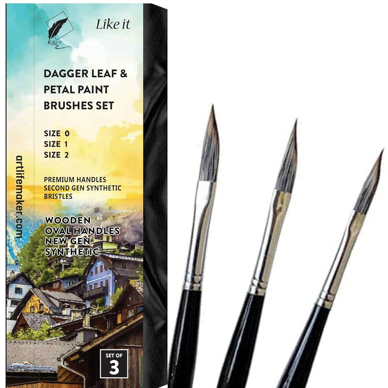 Like it Dagger Leaf & Petal Paint Brushes Set of 3 with Seamless Synthetic Bristles -Premium Artists' Liner Painting Brushes Brush for Acrylic Painting, Oil Painting & More
