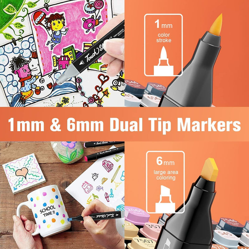 Touch Cool Twin Head Dual Tip Art Markers Pen for Manga and Impression Sketch Set of 100 Colour Markers (Assorted)