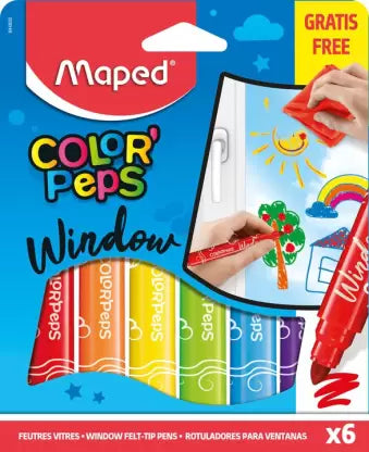 Maped Color'Peps Window Felt Tip Fineliner Pen (Pack of 6, Ink Color - Multicolor)