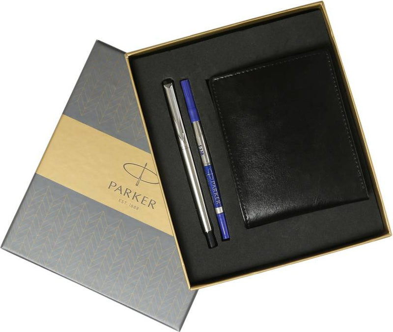 PARKER Vector Stainless Steel Roller Ball Pen with Leather Wallet Gift Set Roller Ball Pen  (Blue)