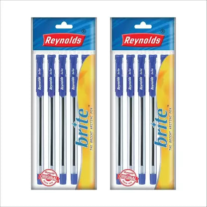 Reynolds BRITE BALL PEN BLUE SET OF 5 PACK OF 16 Ball Pen (Pack of 16, Ink Color - Blue)