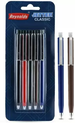 Reynolds Jetter Classic Blue ink Ball Pen Set of 5 Blister Pack of 5 Ball Pen (Pack of 5, Ink Color - Blue)