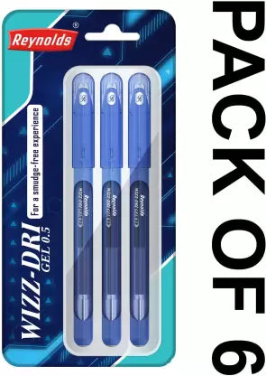 Reynolds WIZZ DRI GEL 0.5 MM -3 CT PACK OF 6 Gel Pen (Pack of 6, Ink Color - Blue)