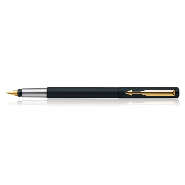 Parker Vector Matte Black Gold Trim Fountain Pen Fine With Gold Nib