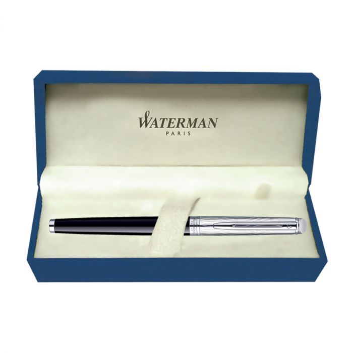 Waterman Hemisphere Dlx Black Chrome Trim  Fountain Pen Fine Nib