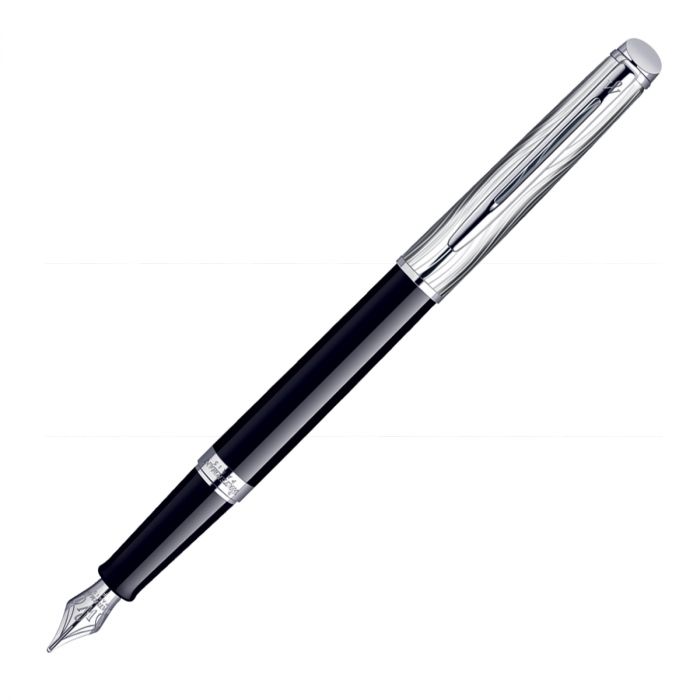 Waterman Hemisphere Dlx Black Chrome Trim  Fountain Pen Fine Nib