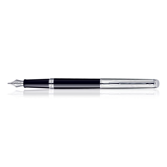 Waterman Hemisphere Dlx Black Chrome Trim  Fountain Pen Fine Nib