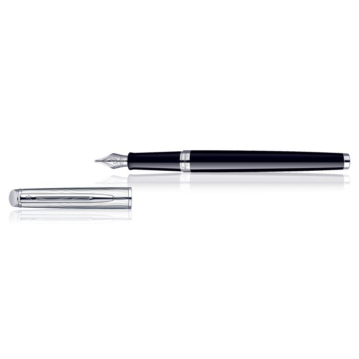 Waterman Hemisphere Dlx Black Chrome Trim  Fountain Pen Fine Nib