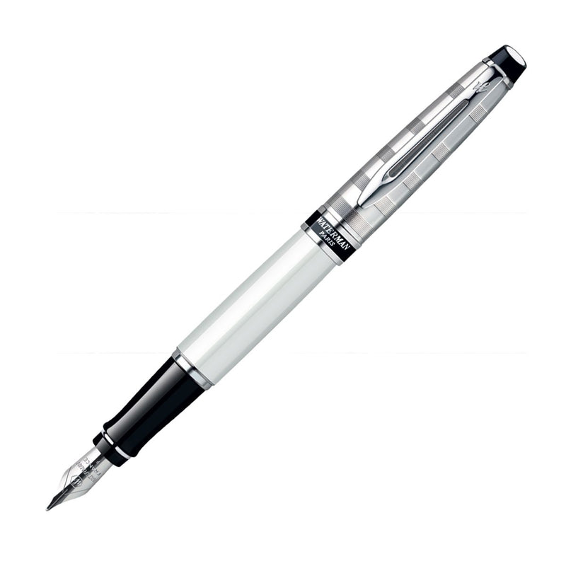 Waterman Expert Deluxe White Chrome Trim  Fountain Pen Medium Nib