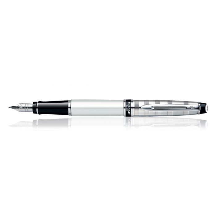 Waterman Expert Deluxe White Chrome Trim  Fountain Pen Fine Nib