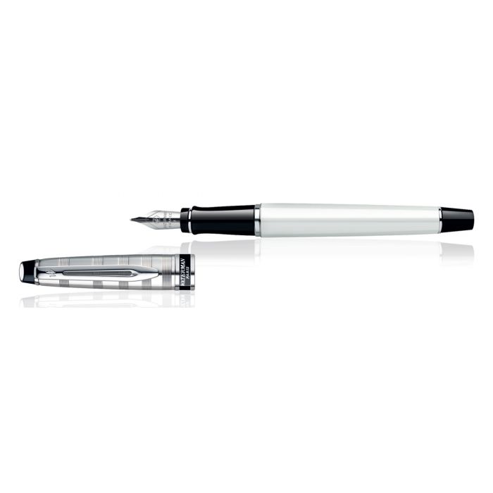 Waterman Expert Deluxe White Chrome Trim  Fountain Pen Medium Nib