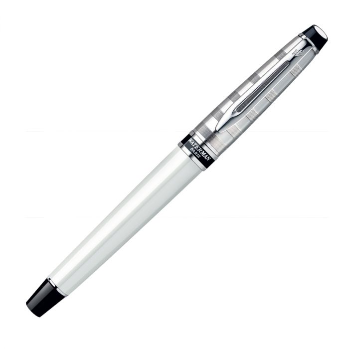 Waterman Expert Deluxe White Chrome Trim  Roller Ball Pen