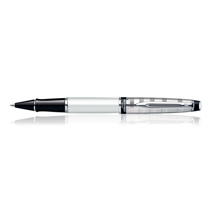 Waterman Expert Deluxe White Chrome Trim  Roller Ball Pen