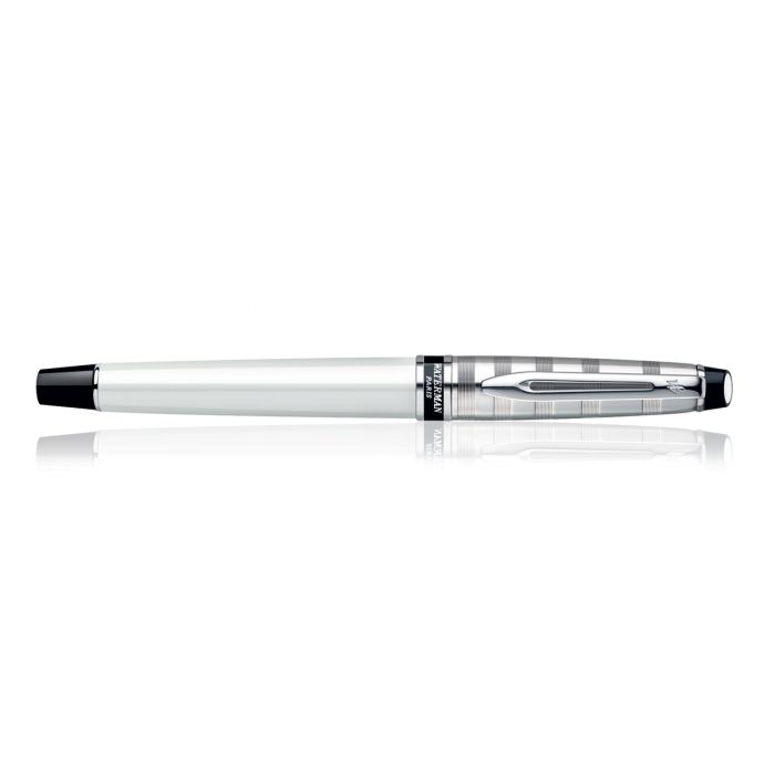 Waterman Expert Deluxe White Chrome Trim  Roller Ball Pen